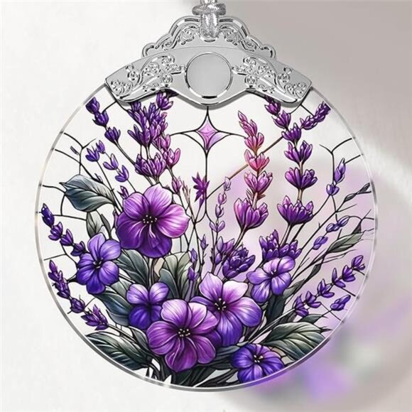 Stained Glass Christmas Ornament Purple Bauhinia Violets Hanging Tree Decoration - Picture 7 of 7